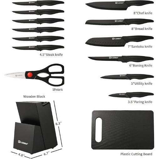16-Piece German Knife Set with Block & Cutting Board – Sharpener With 6 Steak Knives-1-ZCA-Home-Tech-Supply