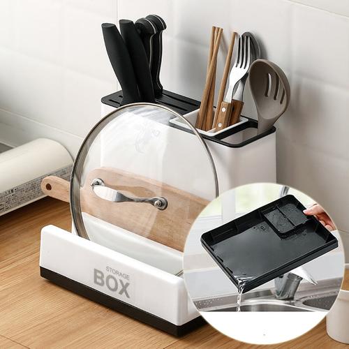 White Kitchen Storage Holder | Tableware Knife Organizer Cabinet Rack