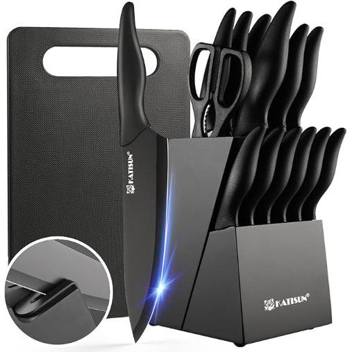 16-Piece German Knife Set with Block & Cutting Board – Sharpener With 6 Steak Knives-1-ZCA-Home-Tech-Supply