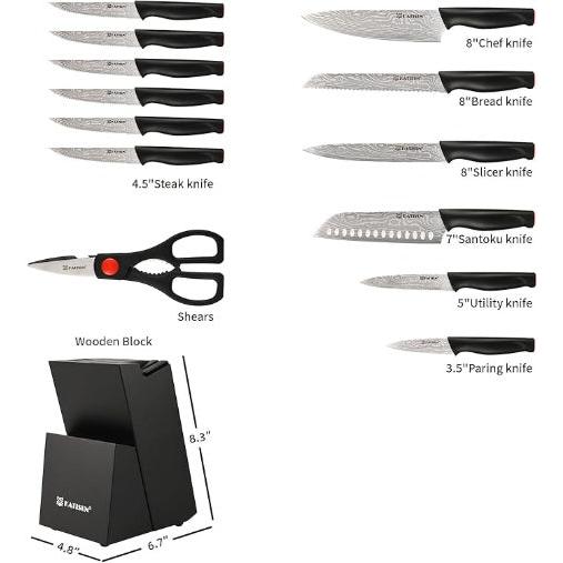 Damascus Pattern High Carbon Steel 15-Piece Kitchen Knife Set-1-ZCA-Home-Tech-Supply
