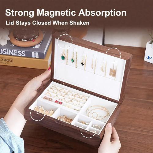 Wooden Jewelry Storage Box | Ladies Necklace Bracelet Watch Organizer