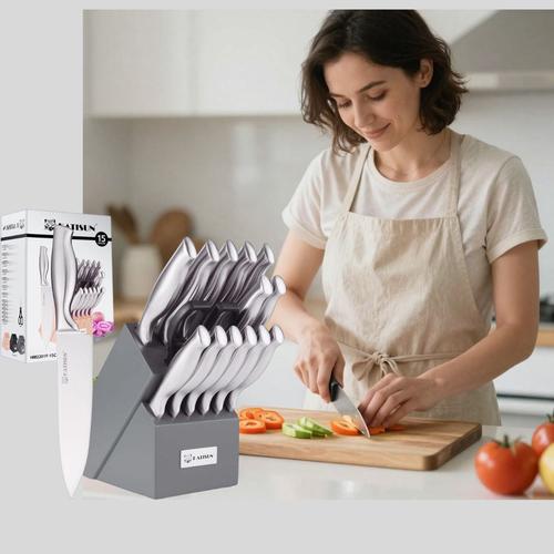 Kitchen Knife Set, 15 Pieces Knife Set With Block