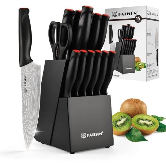 Damascus Pattern High Carbon Steel 15-Piece Kitchen Knife Set-1-ZCA-Home-Tech-Supply