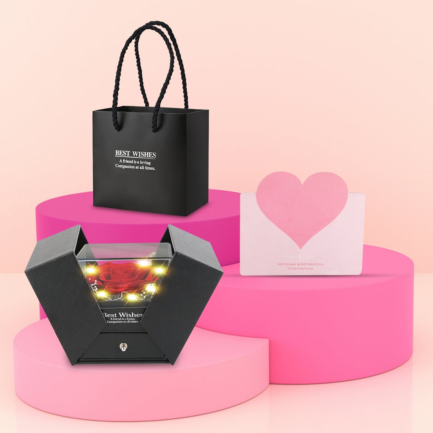 Preserved Red Real Rose With Heart Golden Necklace Eternal Flowers Rose